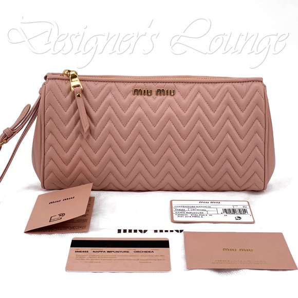 SOLD! NEW MIU MIU Matelasse Orchidea Leather Zip Clutch - Picture 1 of 15